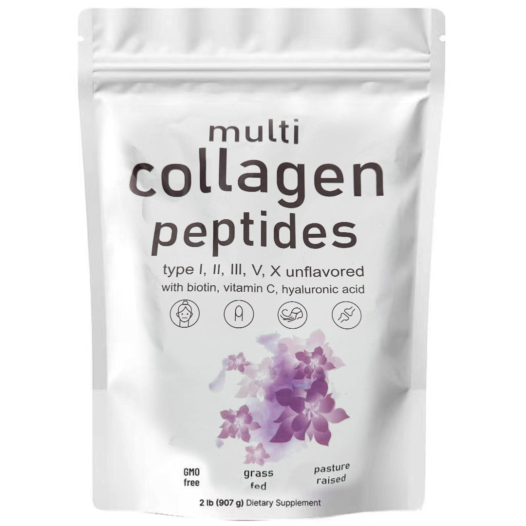 Multi Collagen Peptides Powder, 16 Oz - Hydrolyzed Protein Peptides Type I,II,III,V,X With Hyaluronic Acid, Biotin Vitamin C - Unflavored - Keto & Paleo Friendly, Ez Mix In Drinks